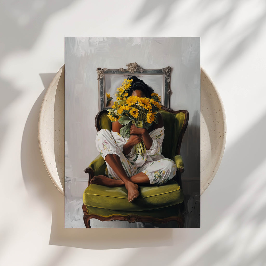 Sunflower Chair - Black Woman Art Print