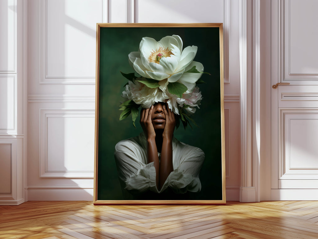 Bloom Crown - Black Woman Art Print