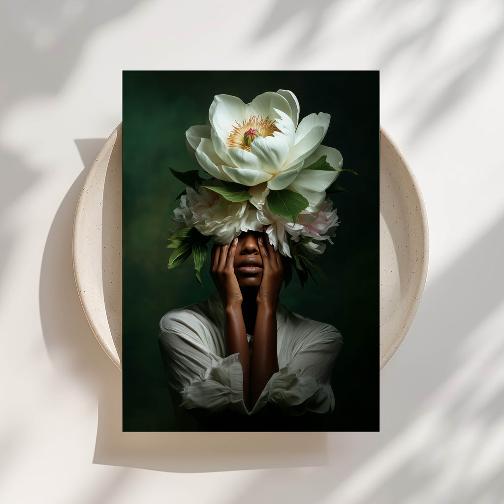 Bloom Crown - Black Woman Art Print