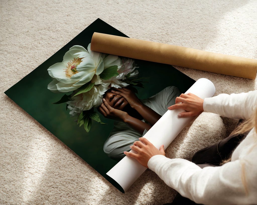 Bloom Crown - Black Woman Art Print