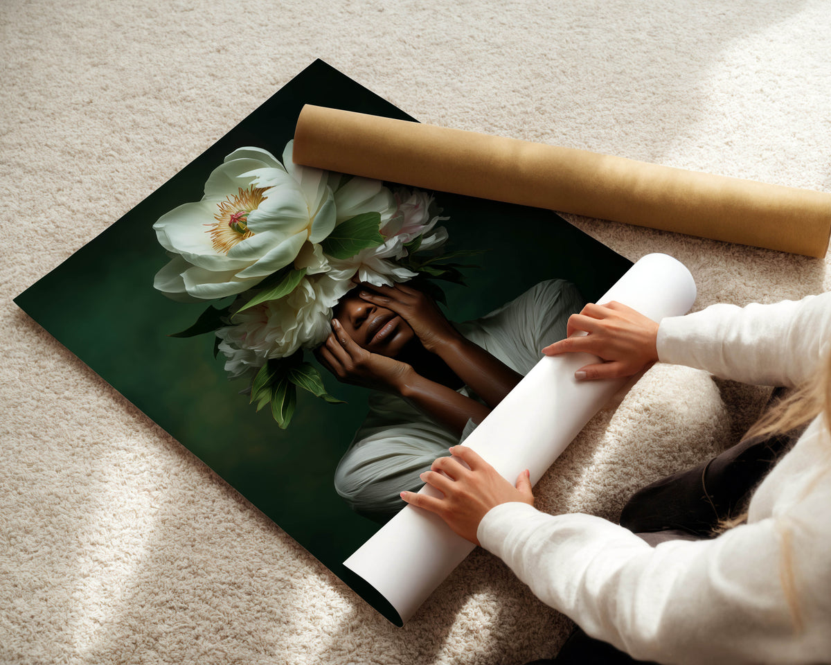 Bloom Crown - Black Woman Art Print