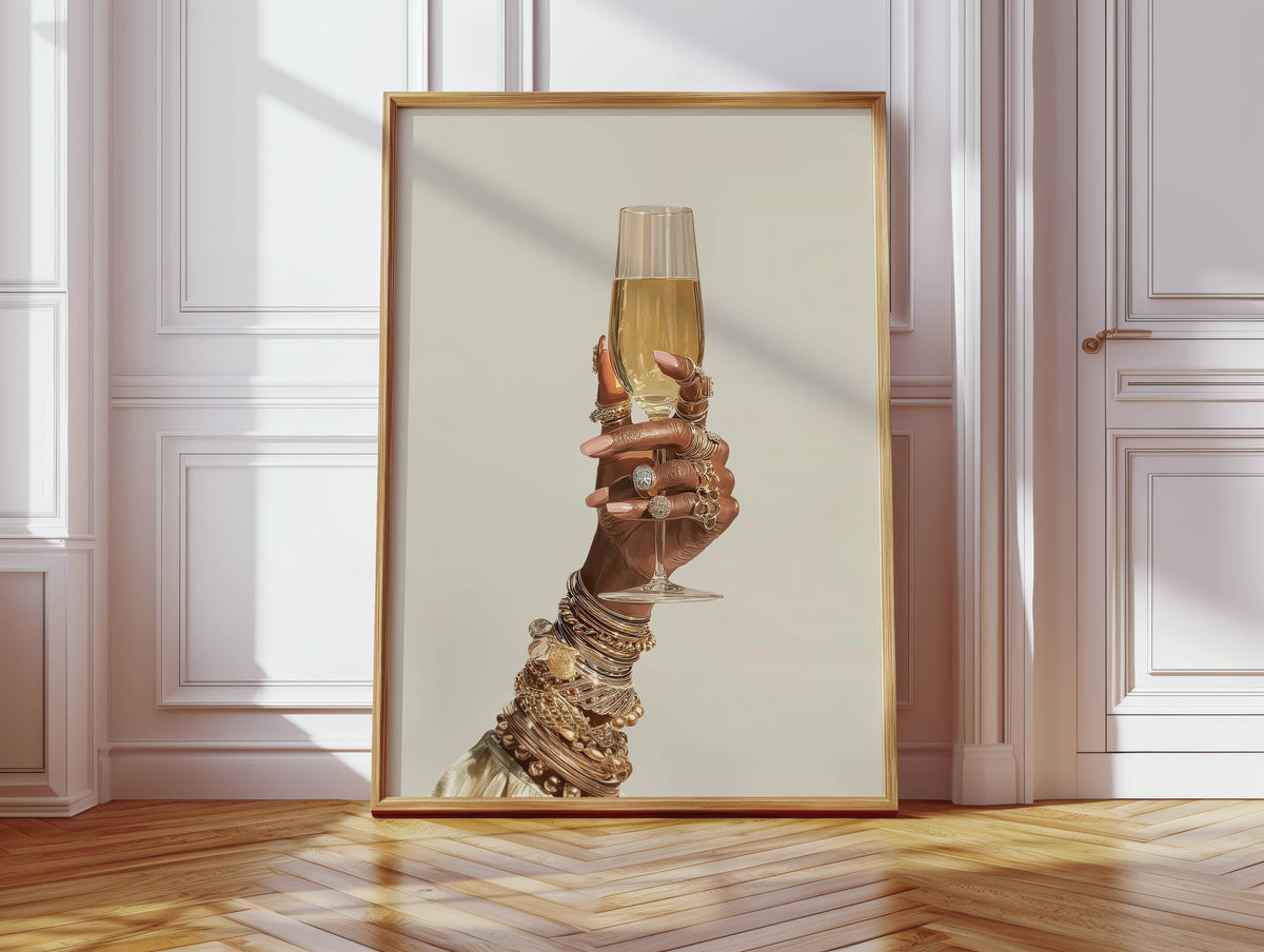 Champagne Toast - Black Woman Art Print