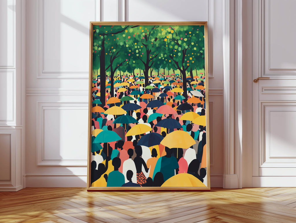 Umbrella Crowd - Black Community Art Print