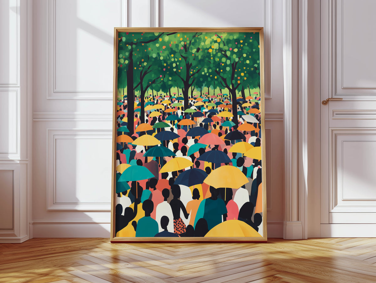 Umbrella Crowd - Black Community Art Print