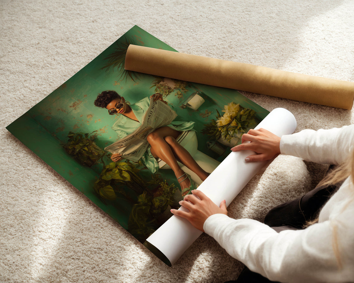 Morning Paper - Black Woman Art Print