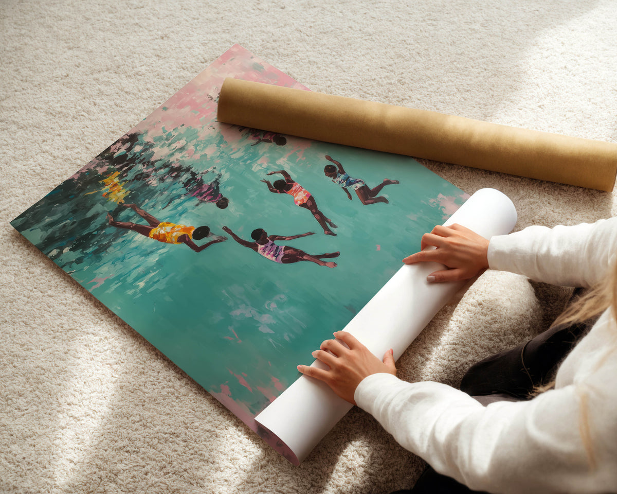 Underwater Play - Black Children Art Print