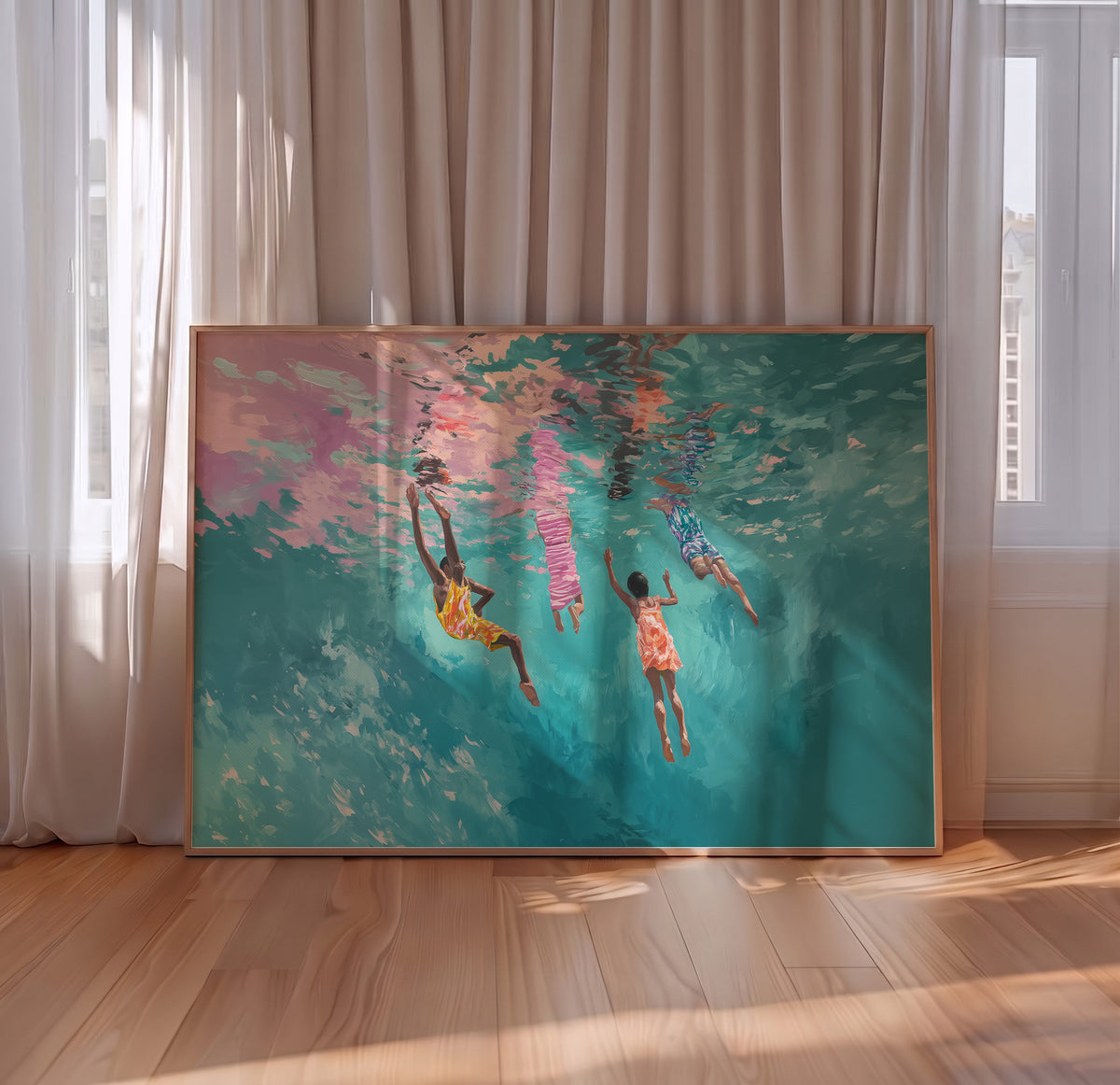 Sunlit Dive - Black Kids Ocean Art Print