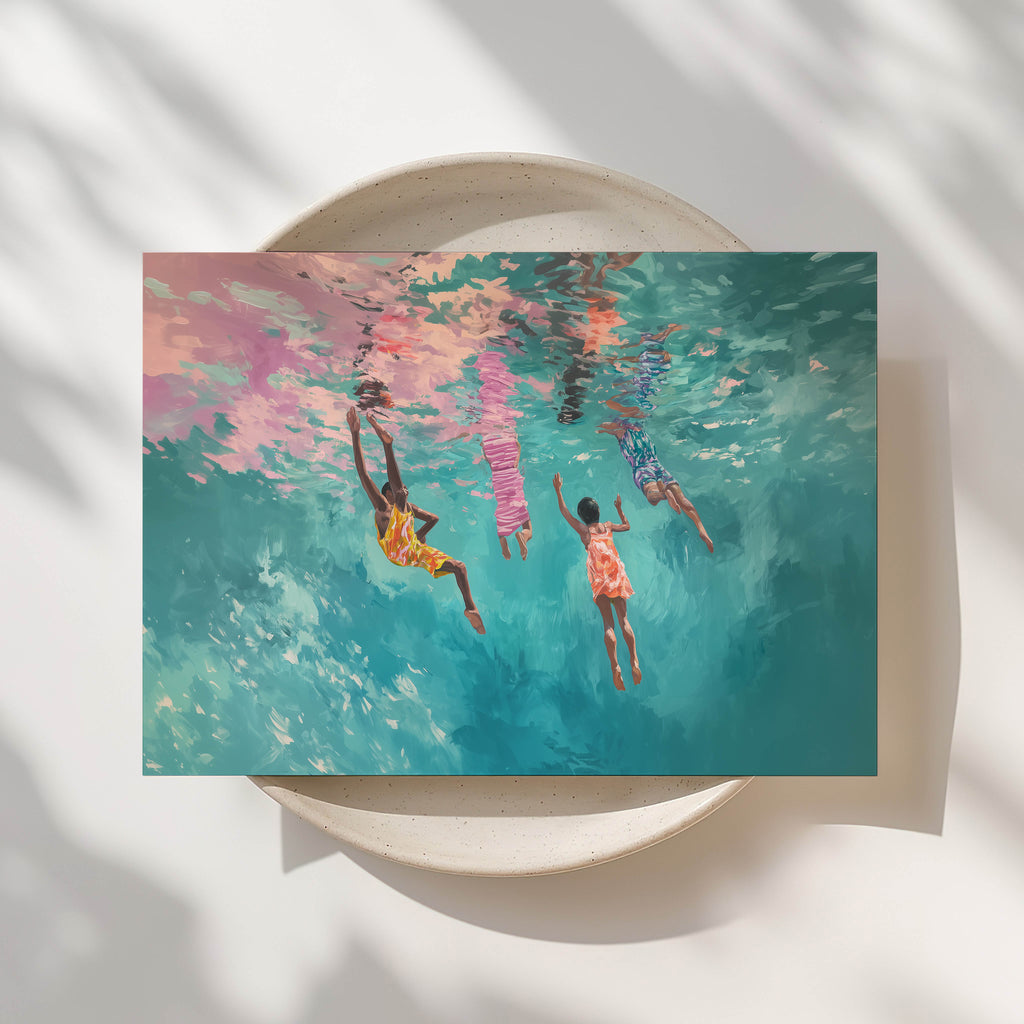 Sunlit Dive - Black Kids Ocean Art Print