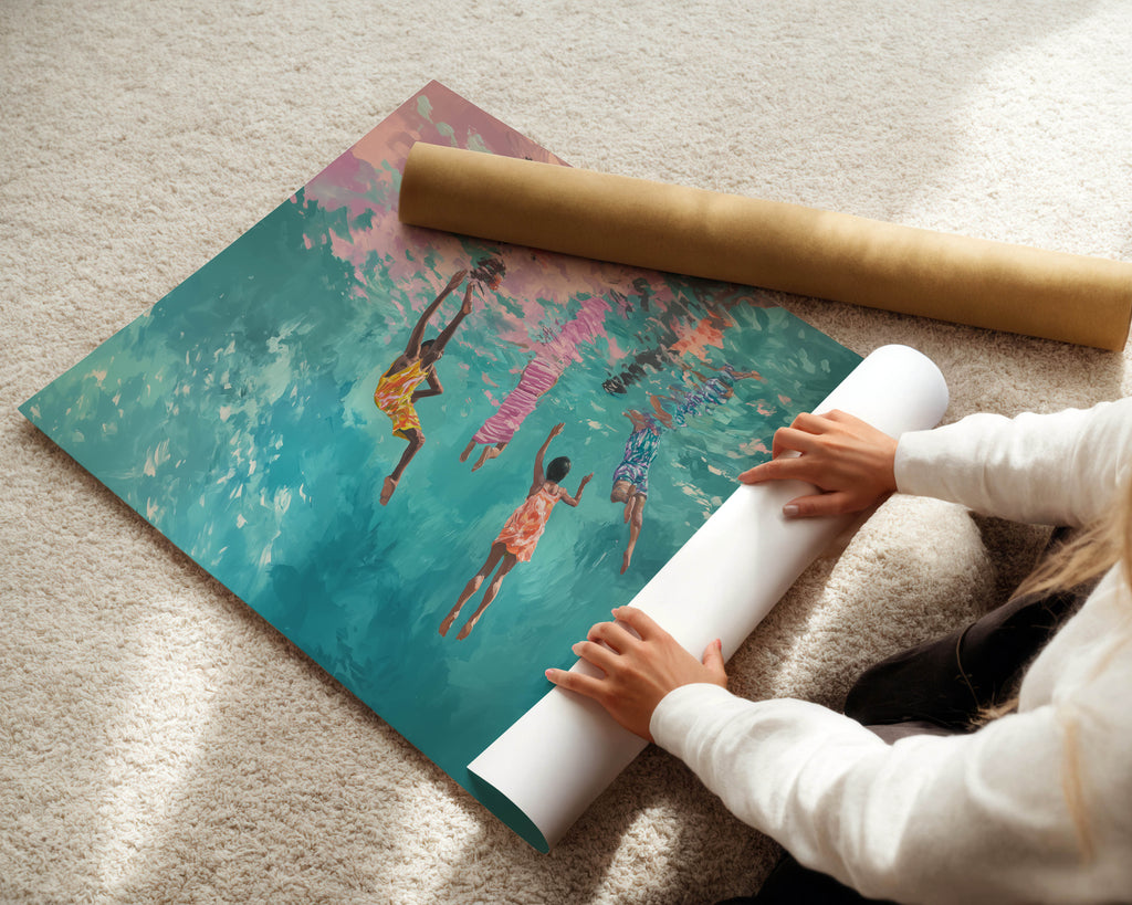 Sunlit Dive - Black Kids Ocean Art Print