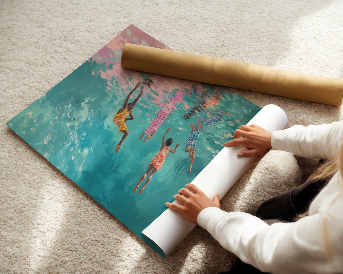 Sunlit Dive - Black Kids Ocean Art Print