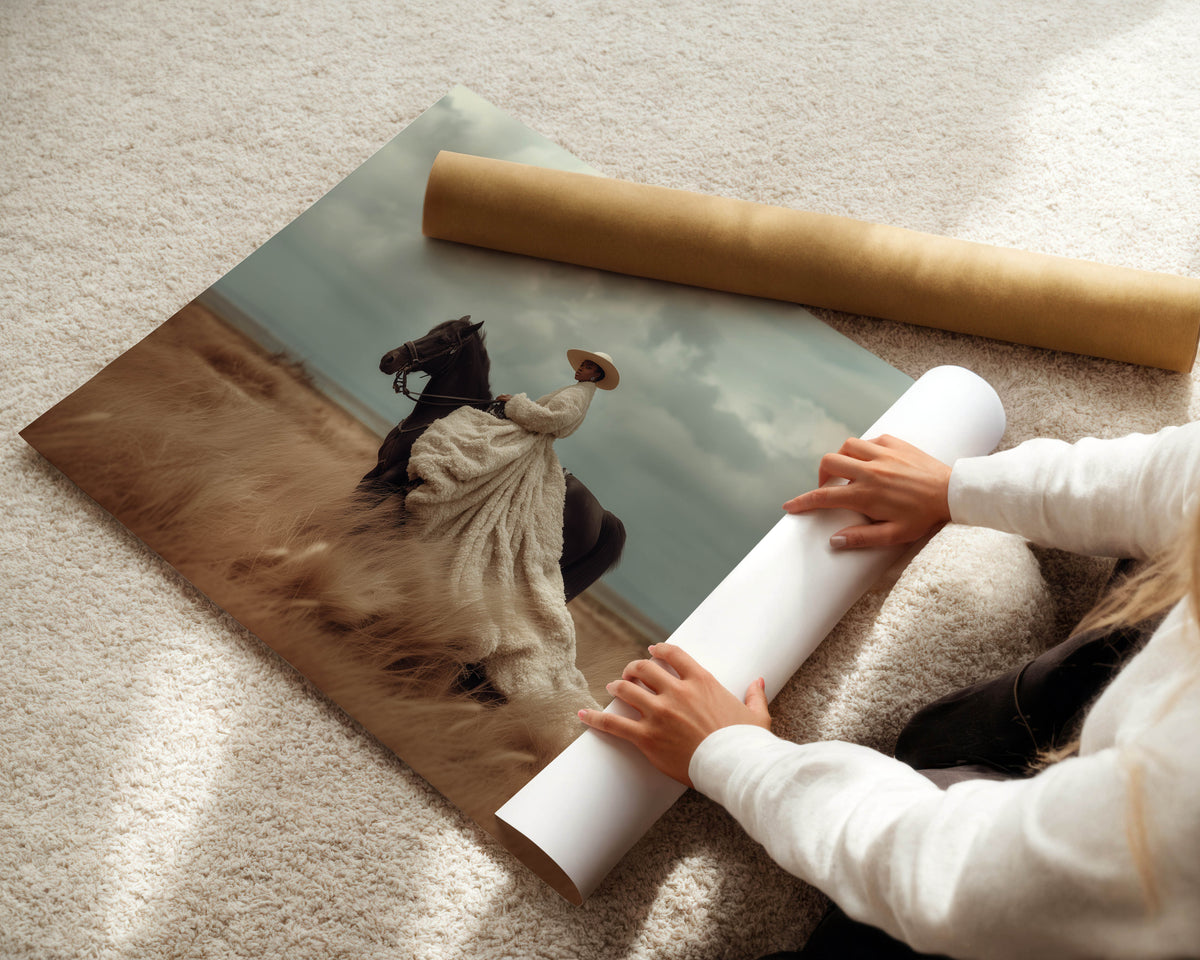 The Rider - Black Equestrian Art Print