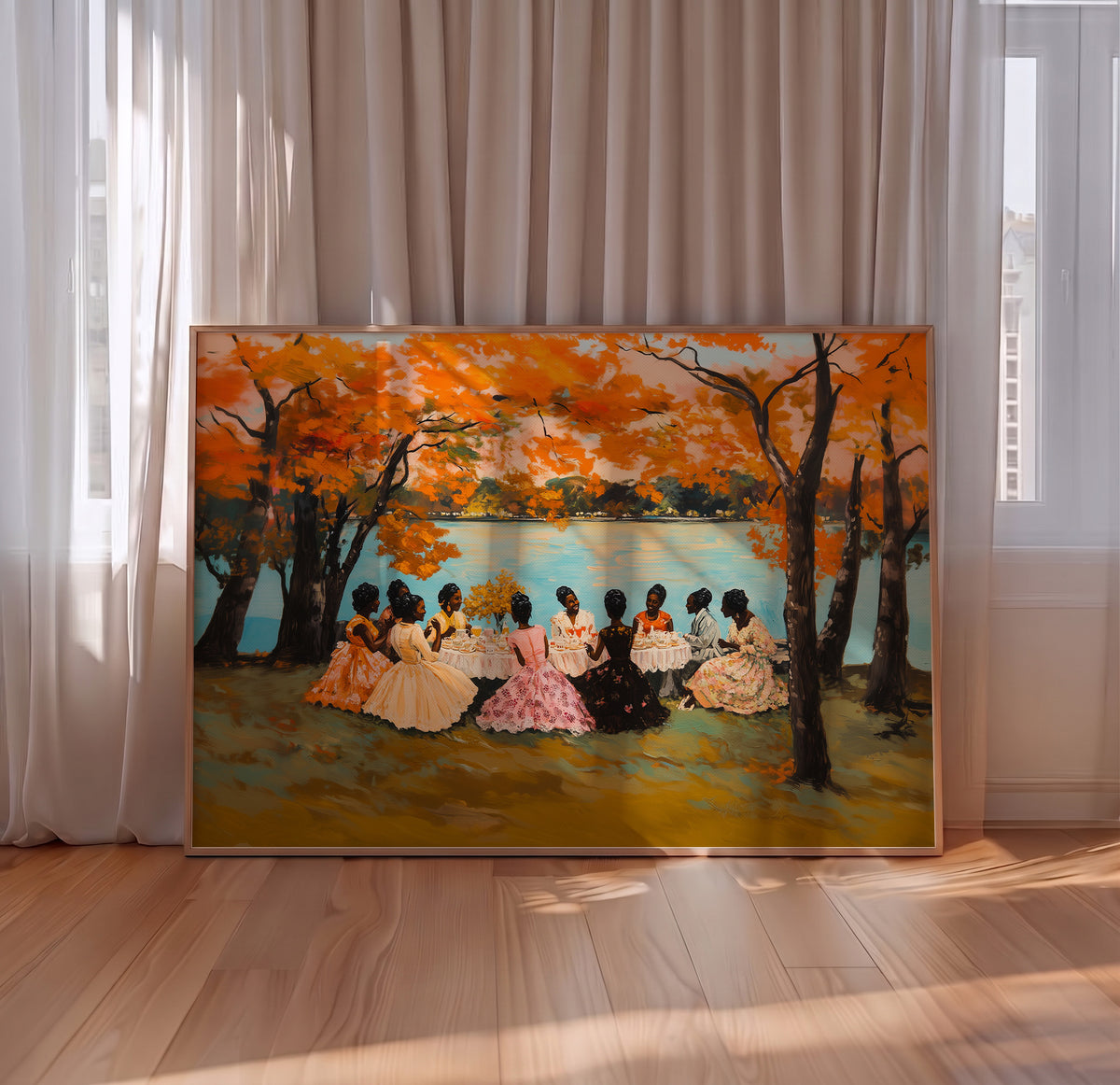 Autumn Gathering - Black Women Tea Party Print