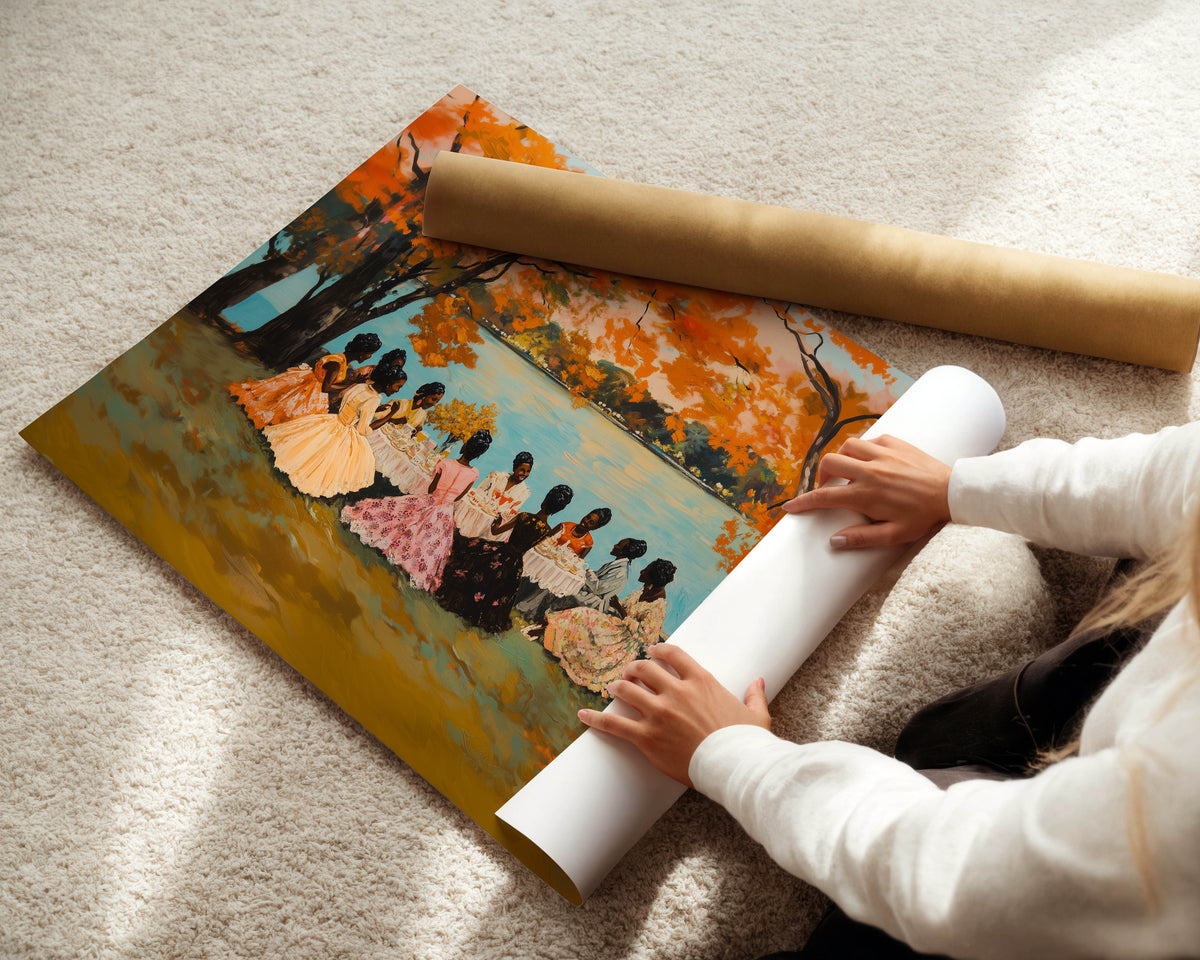Autumn Gathering - Black Women Tea Party Print
