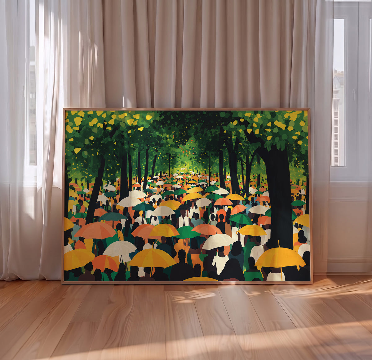 Umbrella Season - Park Black Crowd Print