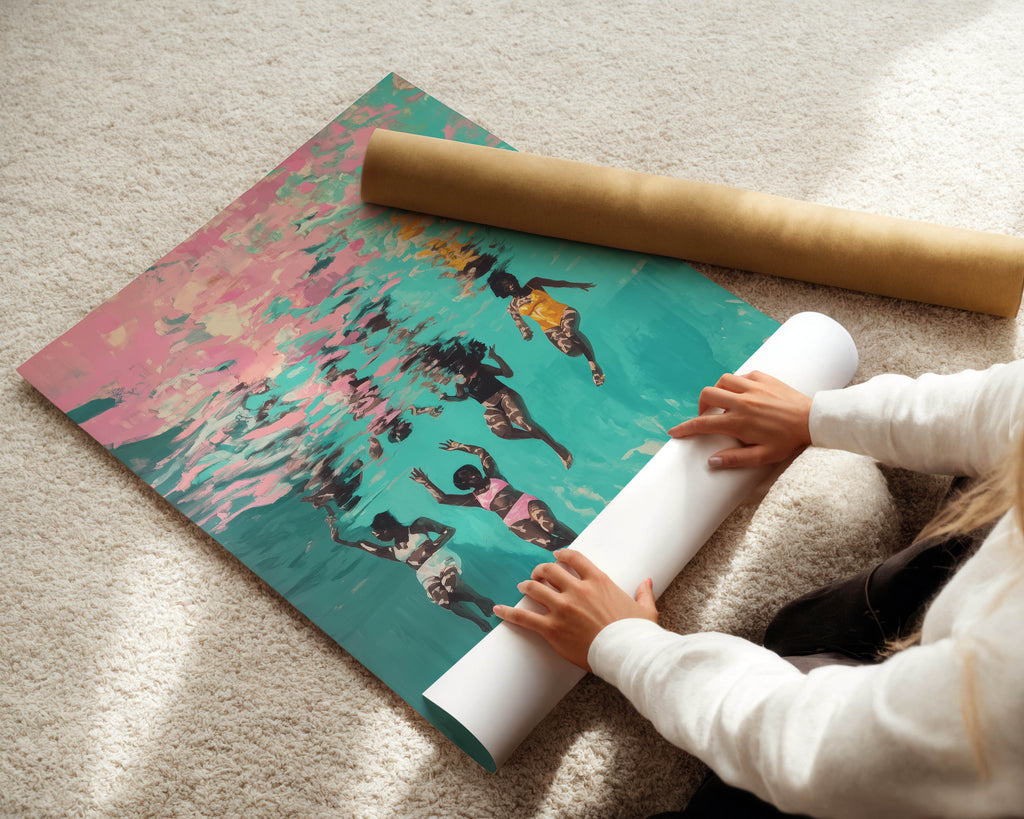 Sunlit Dive - Black Kids Ocean Art Print