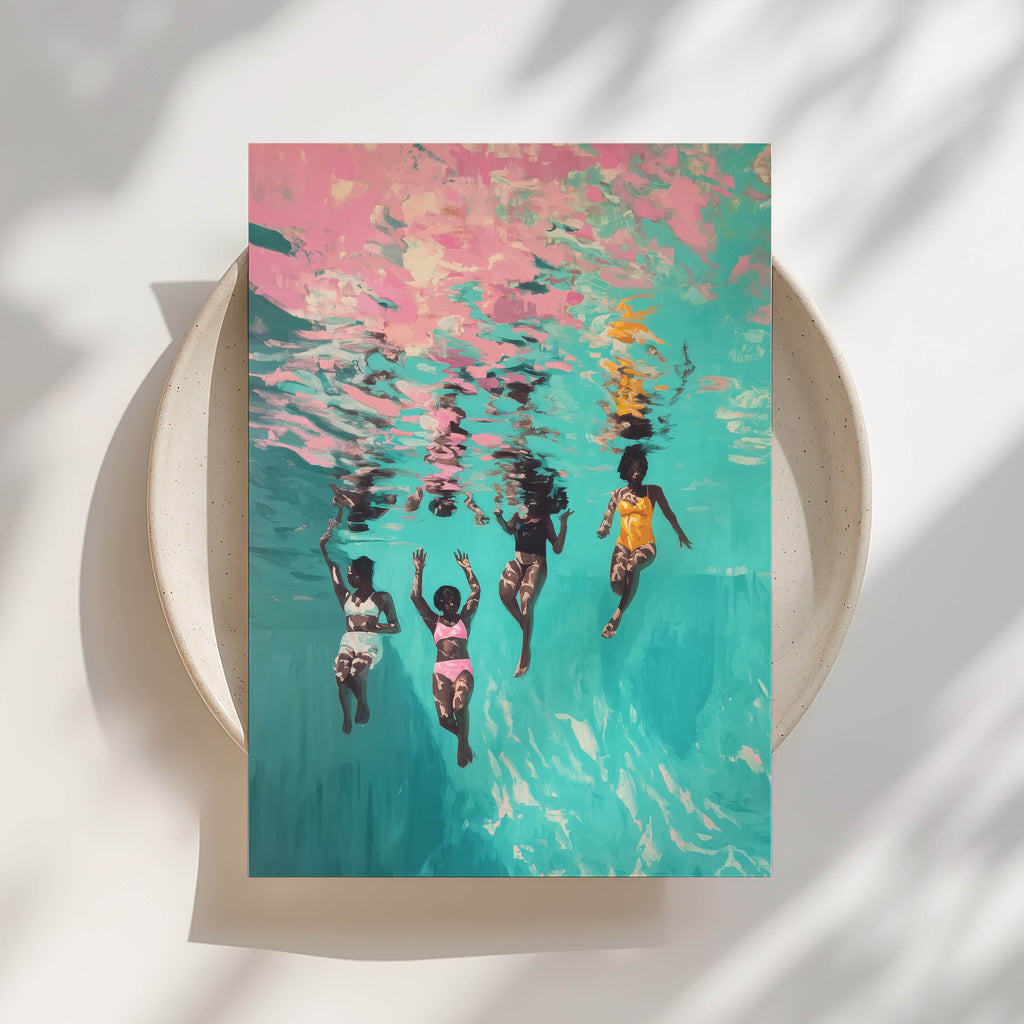 Sunlit Dive - Black Kids Ocean Art Print