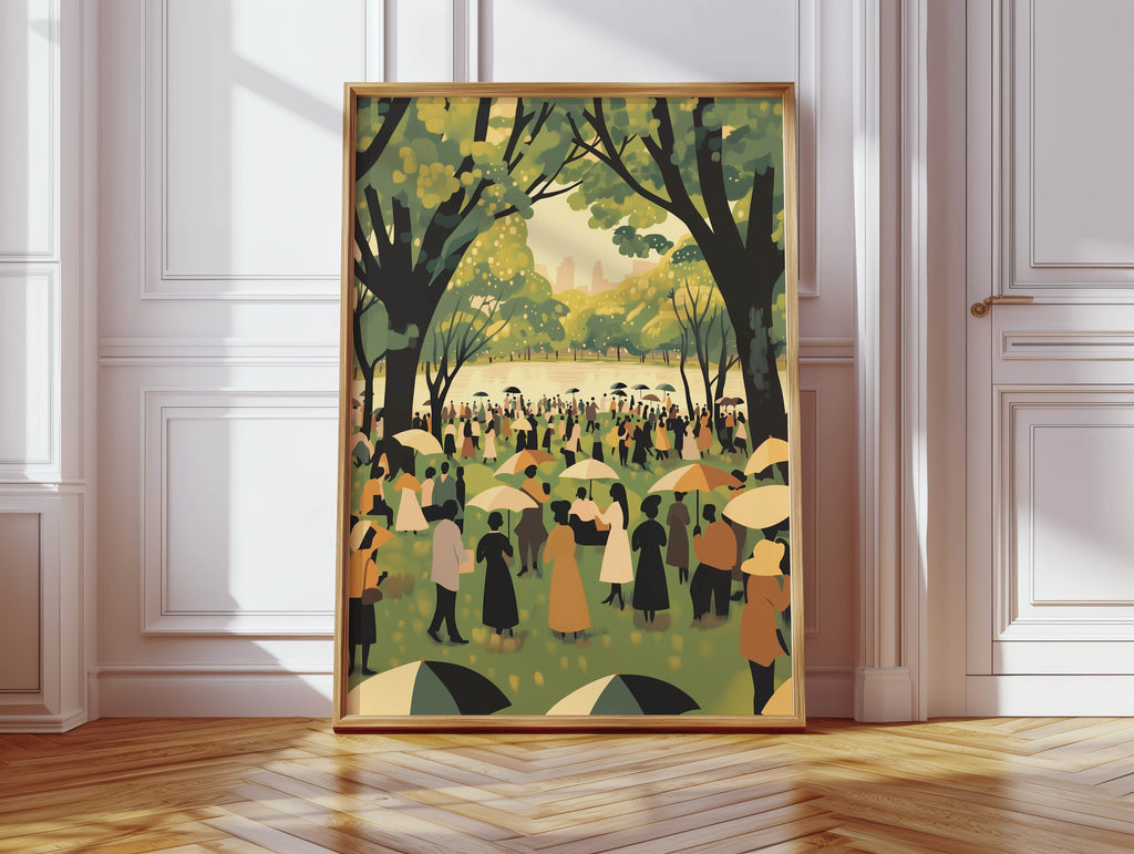 City Park Gathering - Umbrella Crowd Art Print