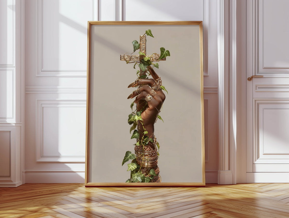 Faith and Gold - Black Hand Cross Art Print