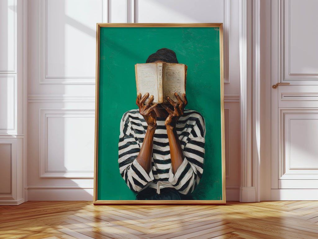 Deep in a Book - Black Woman Art Print