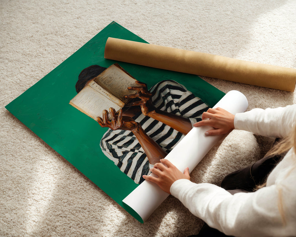 Deep in a Book - Black Woman Art Print