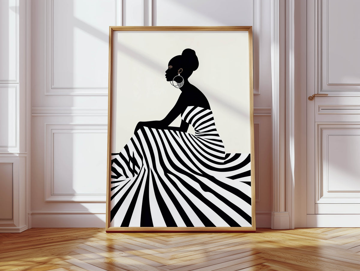 Stripes - Black Woman Silhouette Art Print