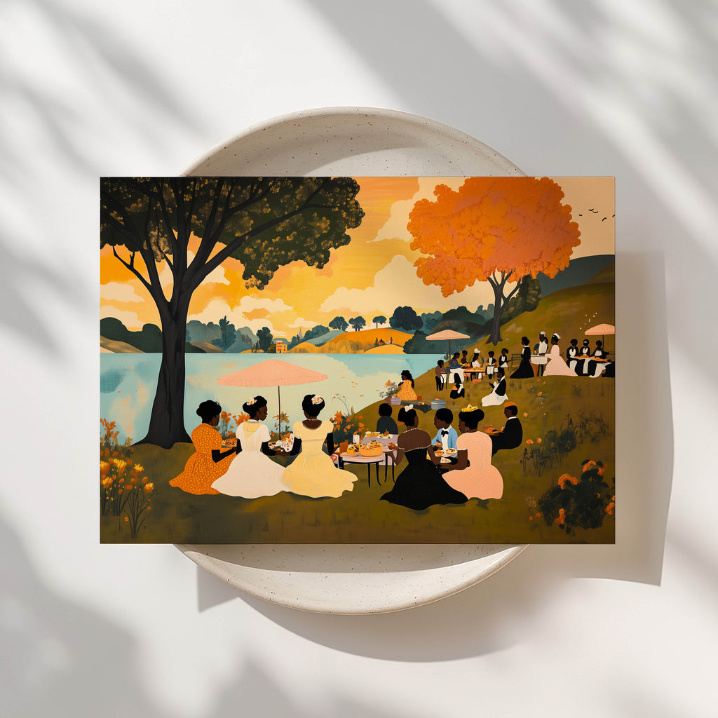 Autumn by the Lake - Black Family Art Print