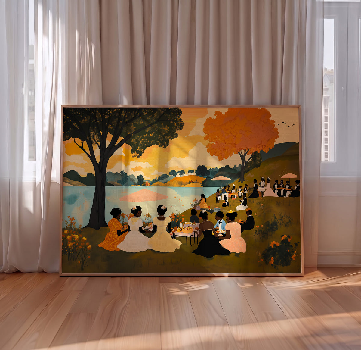 Autumn by the Lake - Black Family Art Print