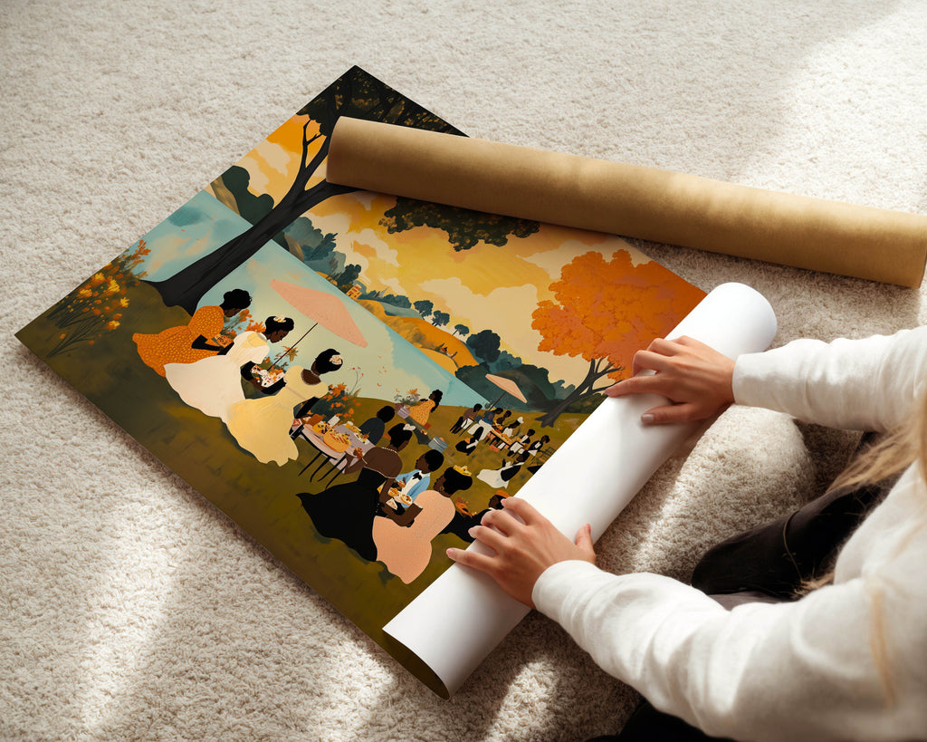 Autumn by the Lake - Black Family Art Print