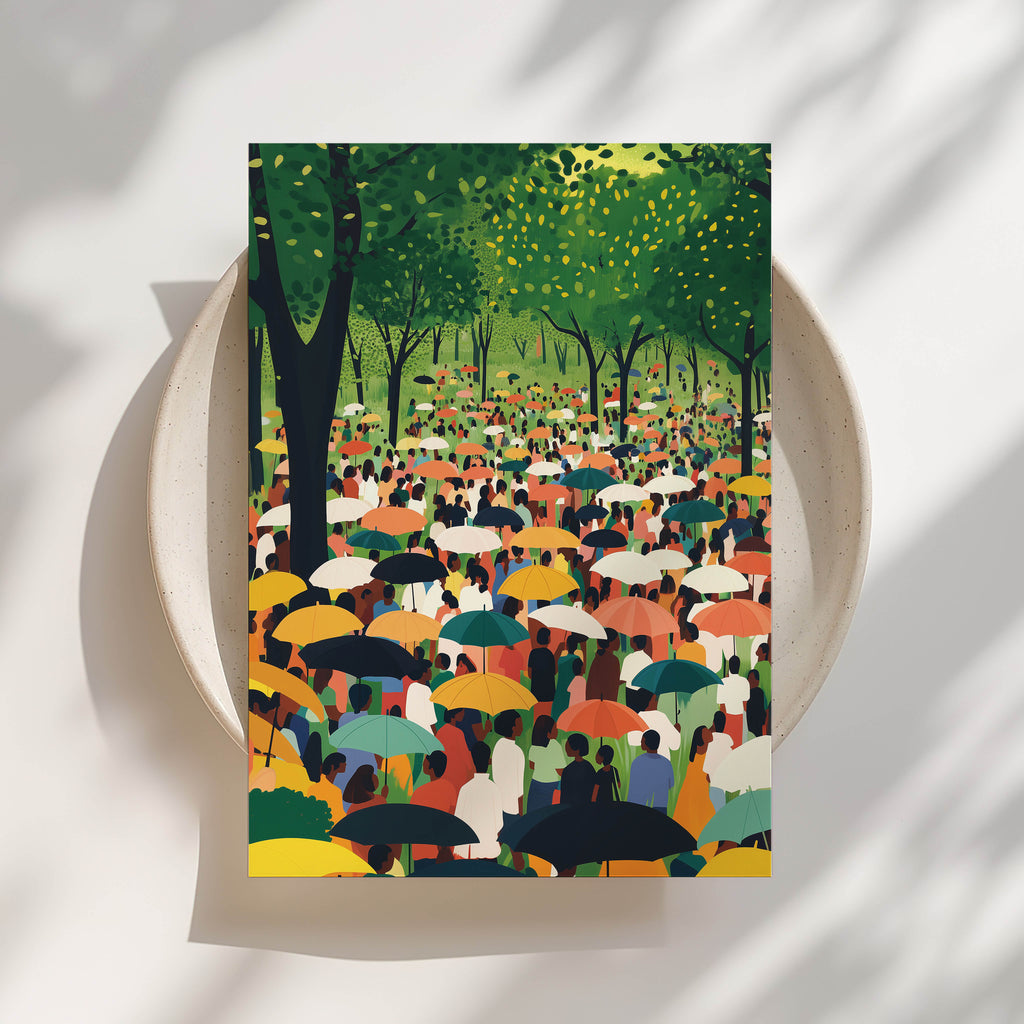 Park Umbrellas III - City Black Crowd Print