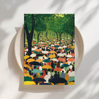 Park Umbrellas III - City Black Crowd Print