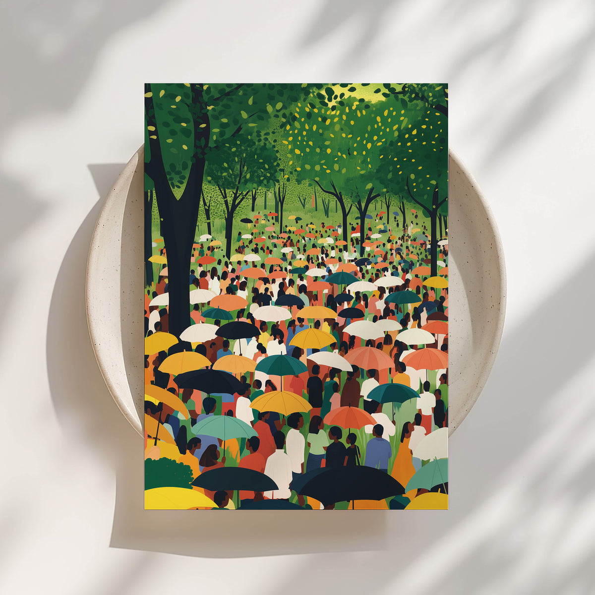 Park Umbrellas III - City Black Crowd Print