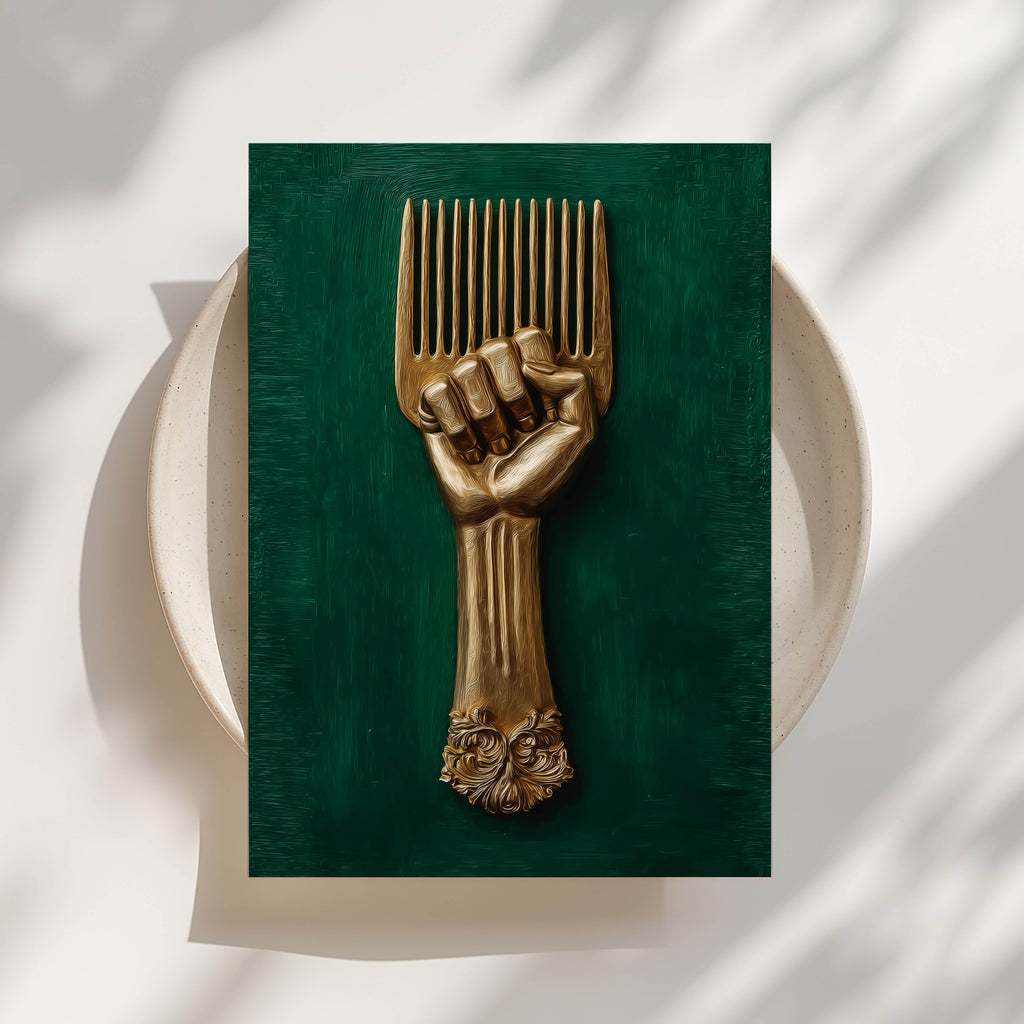 Golden Afro Pick Art Print