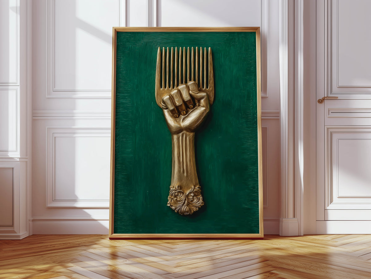 Golden Afro Pick Art Print