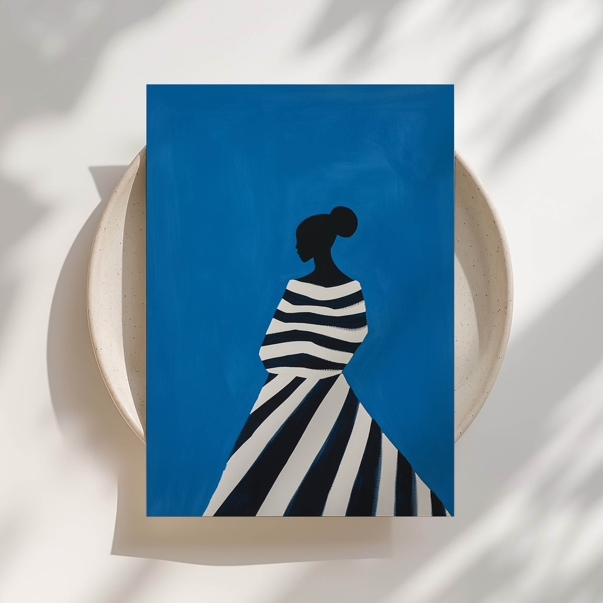 Stripes on Blue - Black Woman Art Print