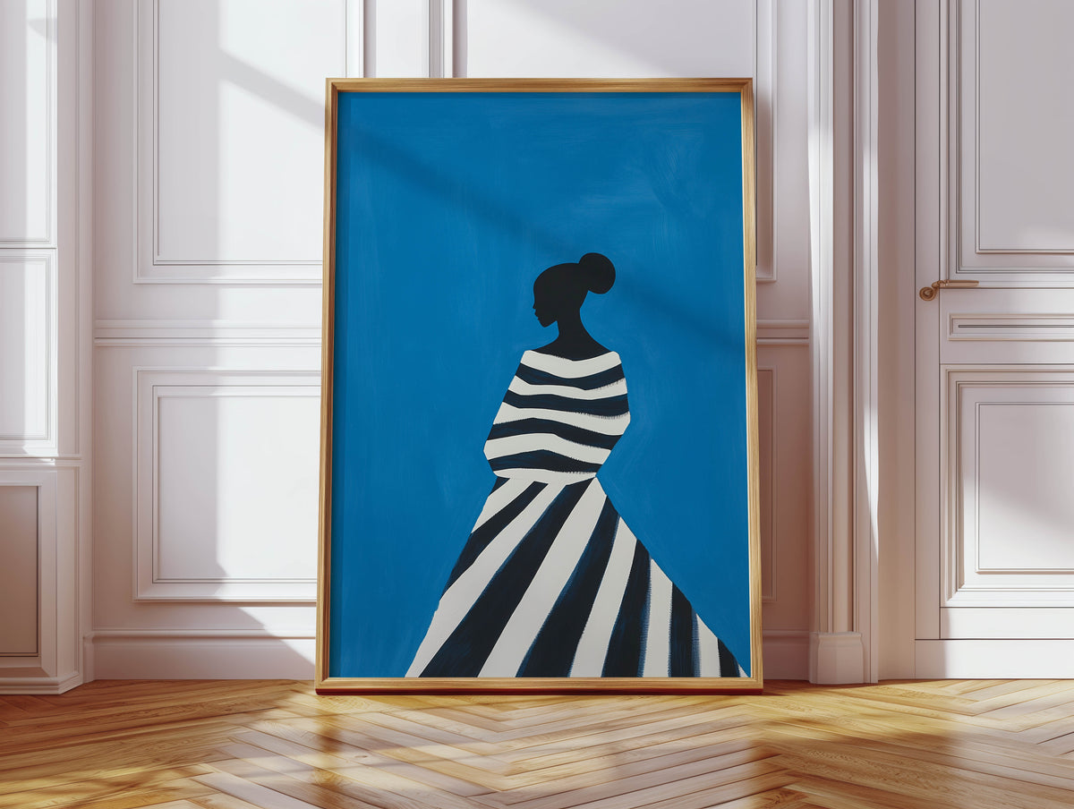 Stripes on Blue - Black Woman Art Print