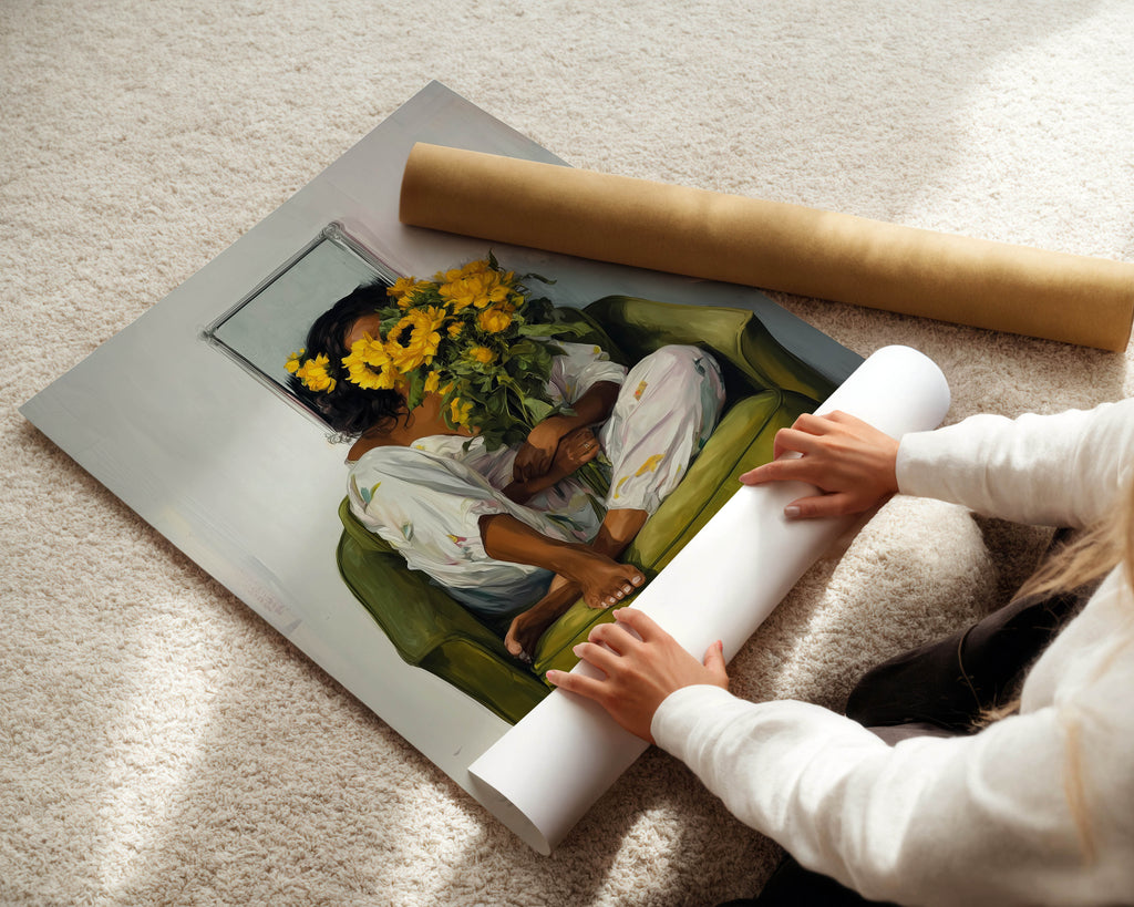 Sunflowers - Black Woman Floral Portrait Print