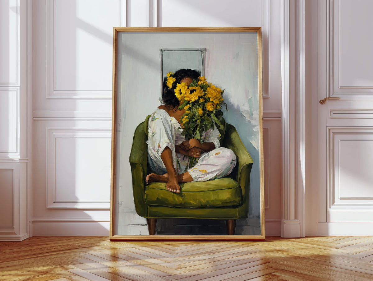 Sunflowers - Black Woman Floral Portrait Print