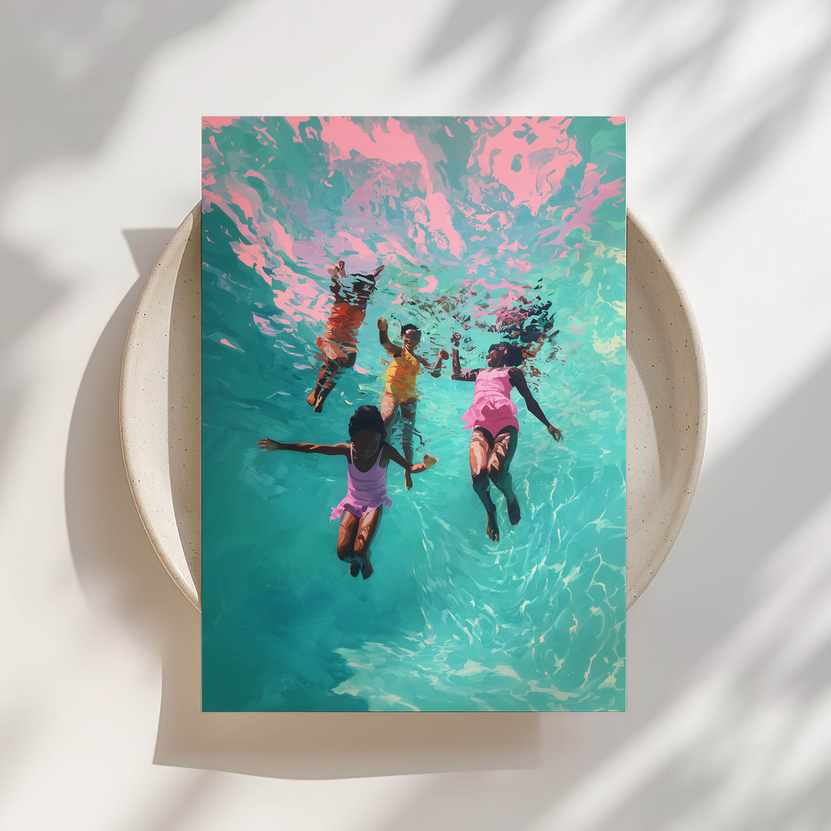 Black Kids Swimming Art Print