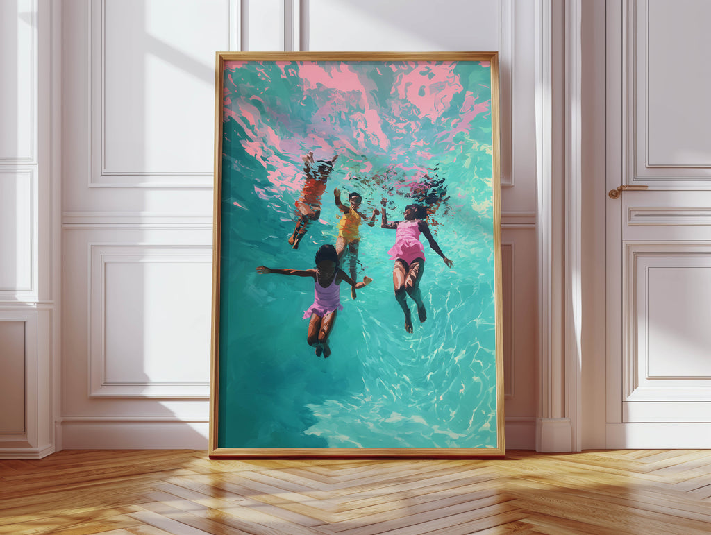 Black Kids Swimming Art Print