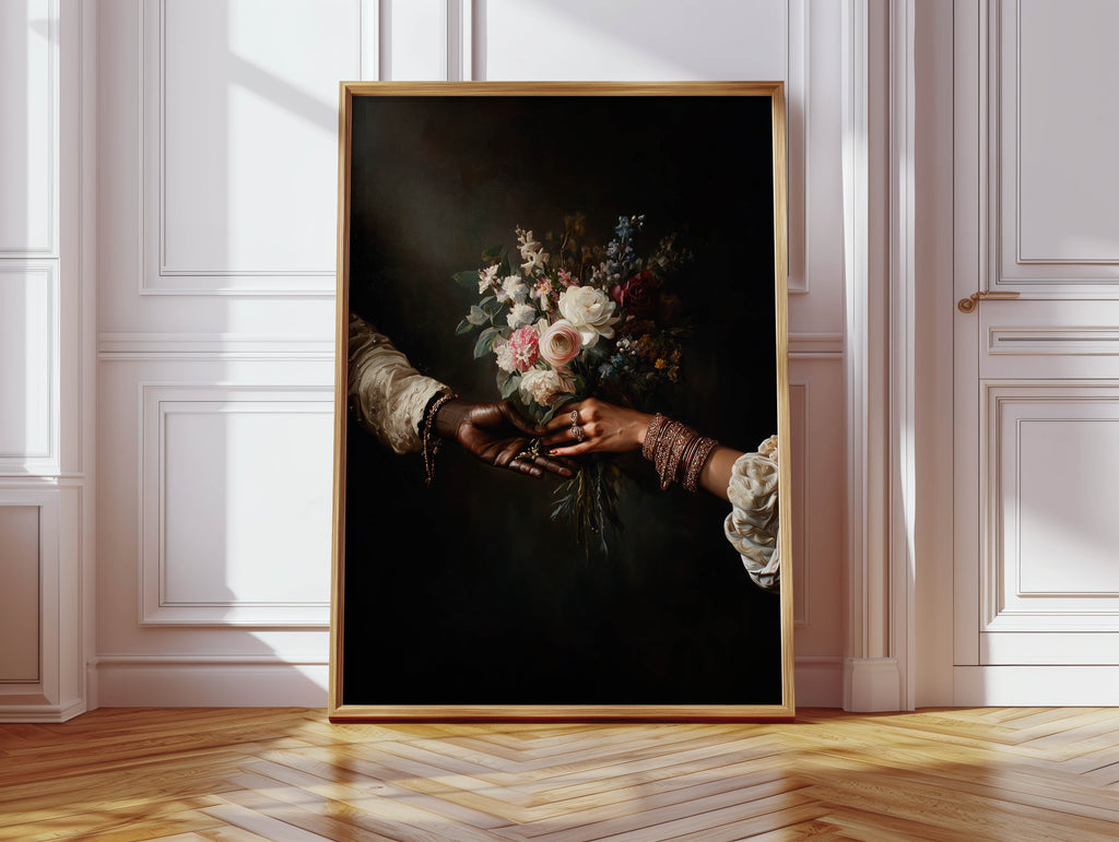 Black Couple Floral Art Print