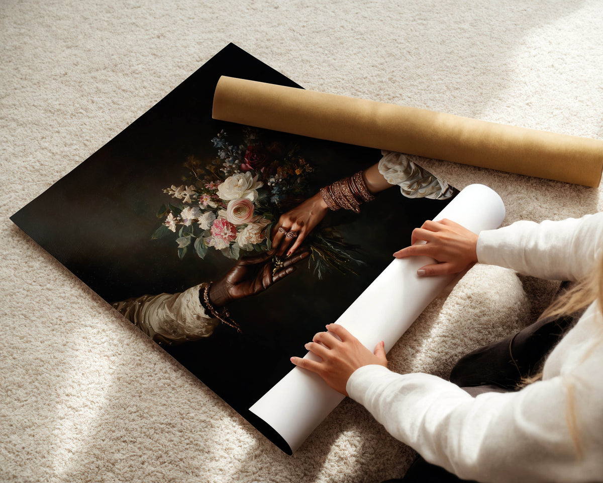 Black Couple Floral Art Print