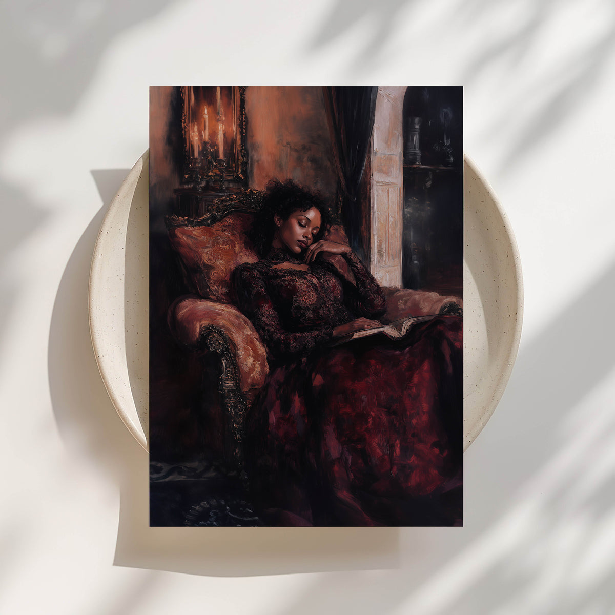 Black Woman Reading, Gothic Print