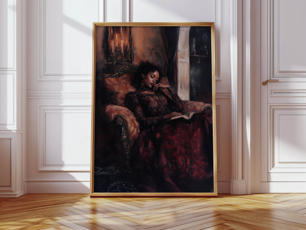 Black Woman Reading, Gothic Print