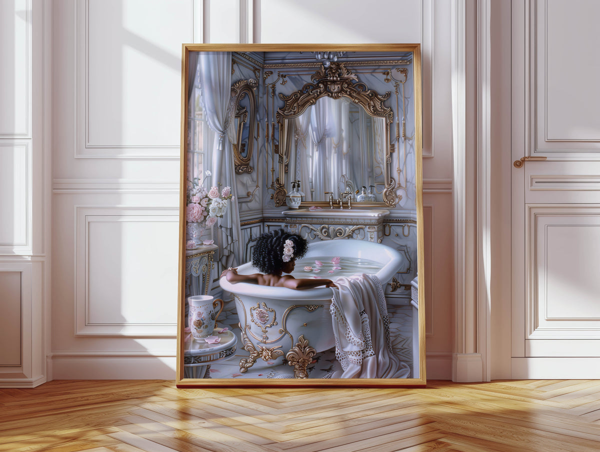 Black Woman, Marble Bath Print