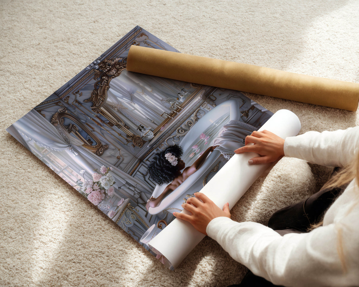 Black Woman, Marble Bath Print