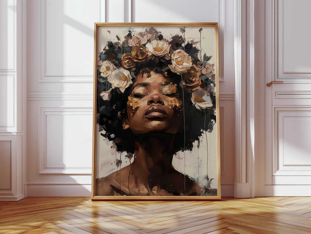 Black Woman, Flower Crown Print