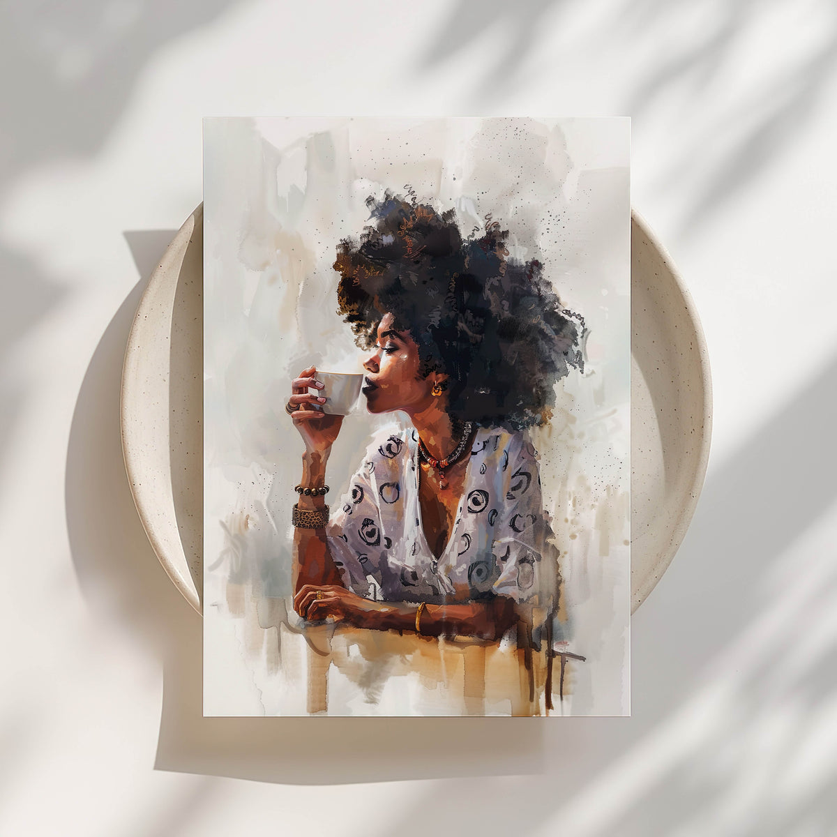 Watercolor Coffee, Black Woman Print
