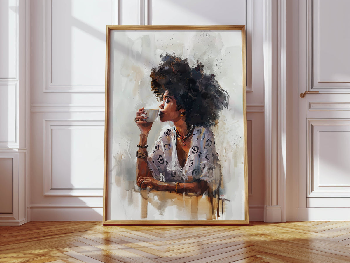Watercolor Coffee, Black Woman Print