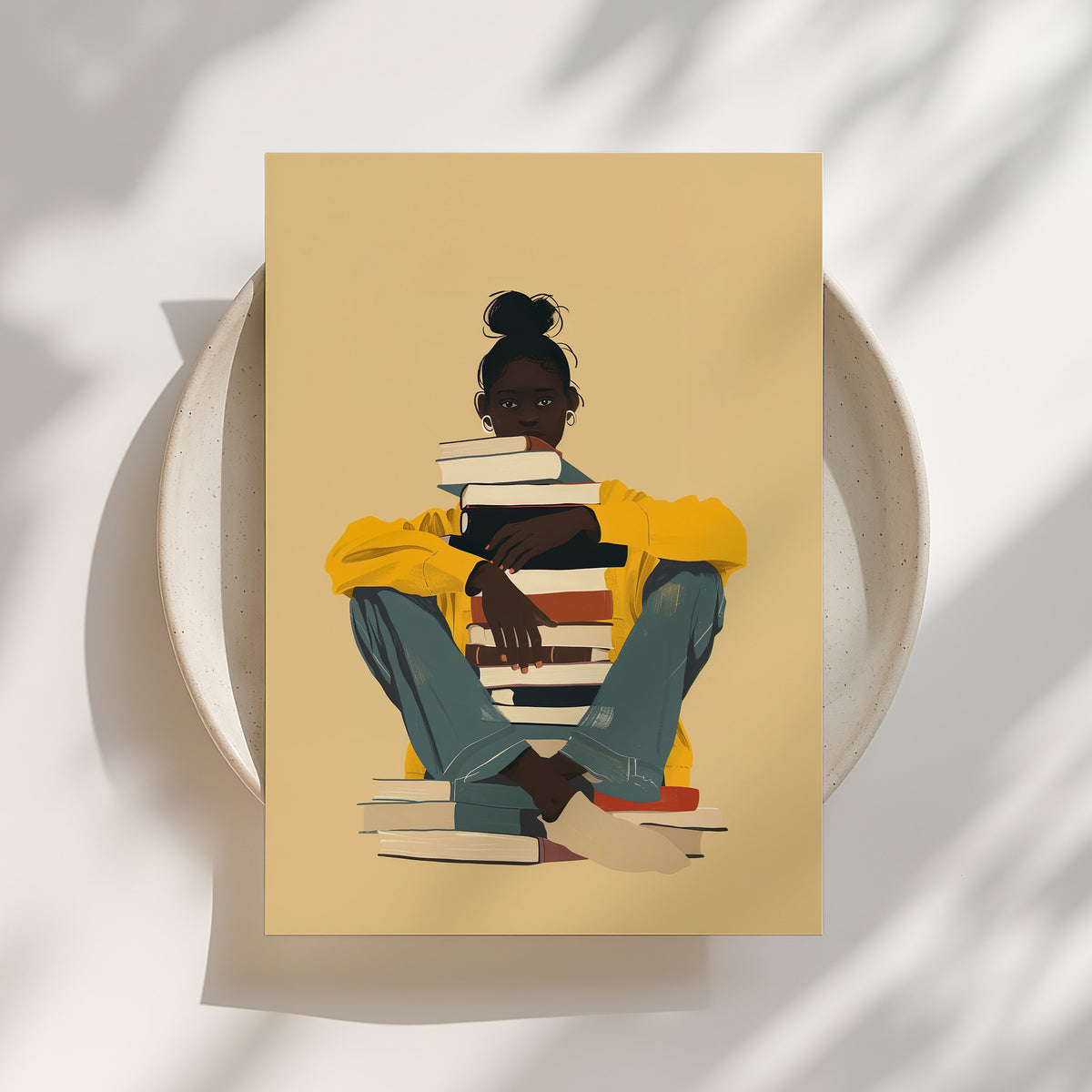 Stacked Books & Black Girl Print