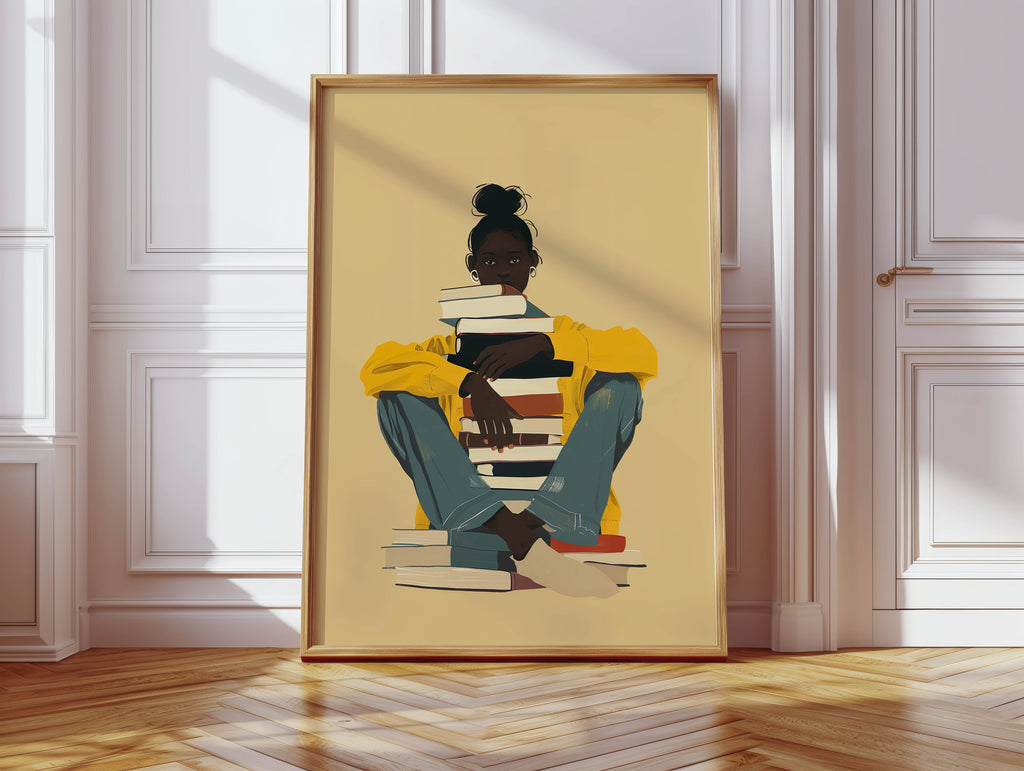 Stacked Books & Black Girl Print